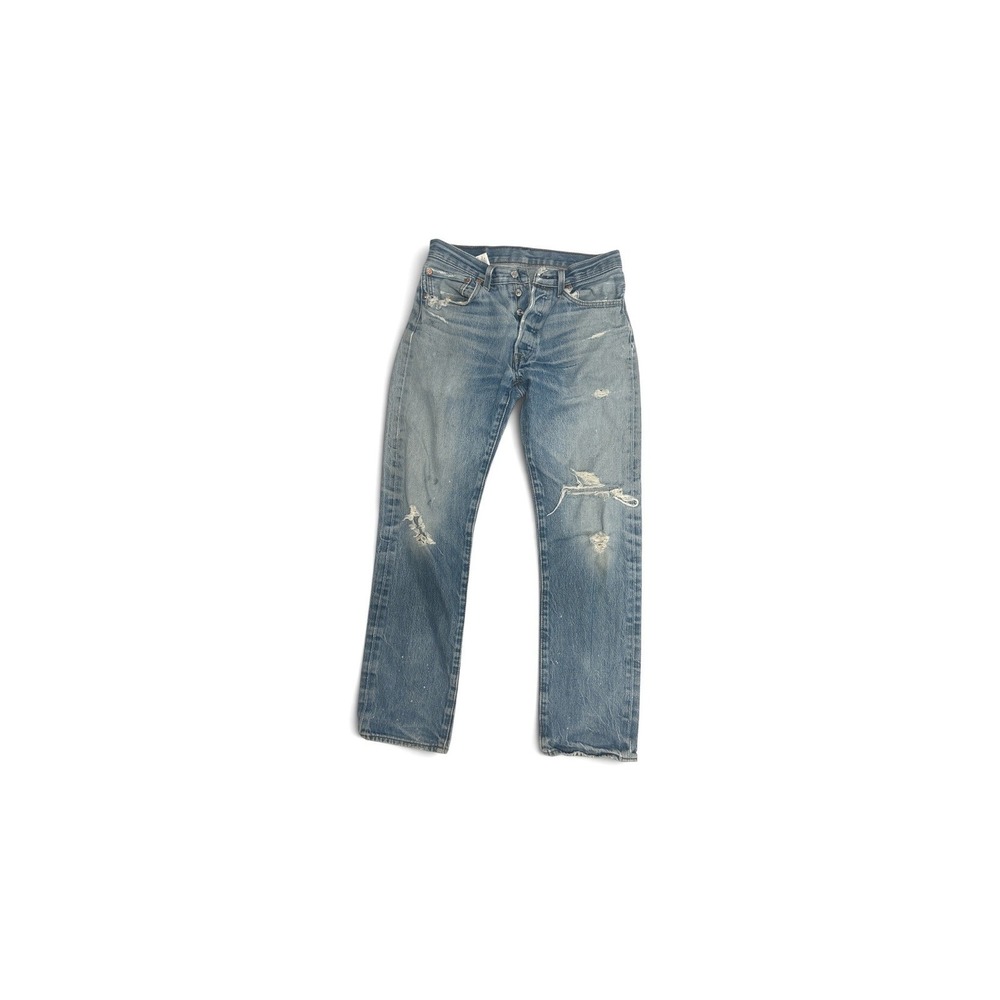 Levis 501 Shrink to Fit Heavily Distressed Straight Leg Jeans Blue W32